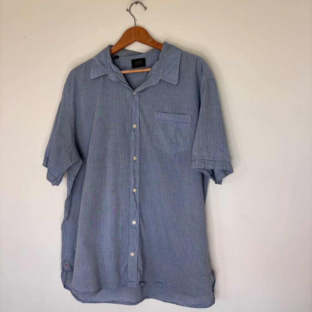 Jachs Blue Short Sleeve Collar Button Down Pinstripe Classic Fit 2XL Tall